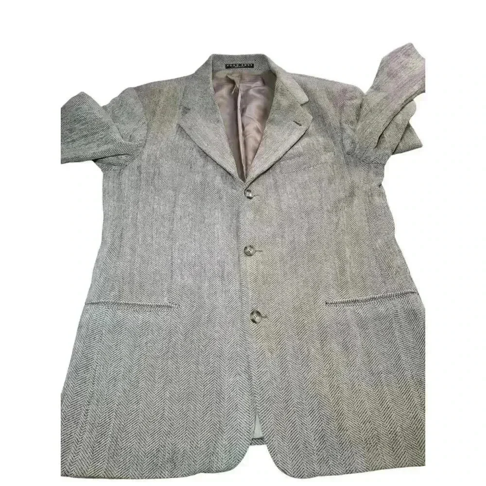 Hugo Boss Blazer Men's 40R Gray Brown Chevron Wool Sports Coat Jacket Made USA